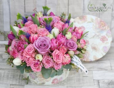Romantikus álom rózsadoboz (60 szálas box, rózsaszín- lila)