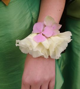 wrist corsage made of lisianthus (pink, white)