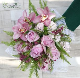 Structure bouquet of roses, orchids, hyacinths (13 stems)