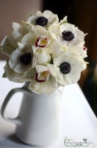 Bridal bouquet (roses, orchids, anemones, white) only winter and spring