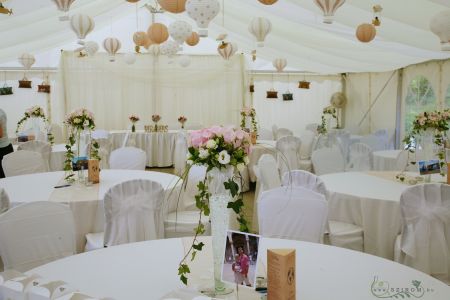 Tall vase table decoration, 1pc, Academy Golf Budapest (hydrangea, liziantus, pink, white), wedding