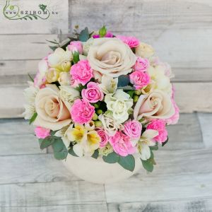Pastel sphere centerpiece (rose, spray rose, carnation, freesia), wedding