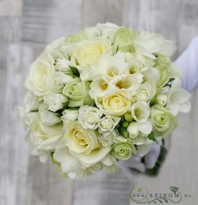 Bridal bouquet with white spray rose, freesia, green rose