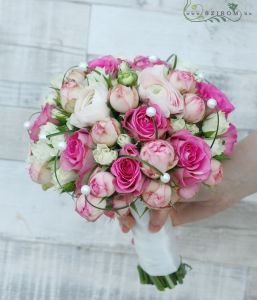Bridal bouquet of roses, english roses, boglárka (pink, white)