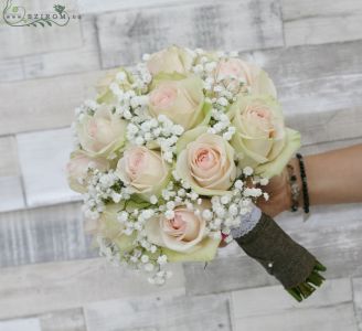 Bridal bouquet with la belle roses, gypsophila (pink, white)