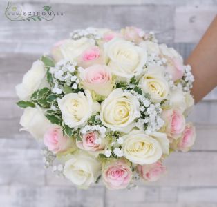 Bridal bouquet with pink and white roses, baby's breath