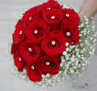 Bridal bouquet of red roses with baby's breath