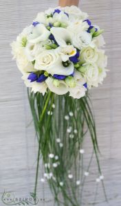 Bridal bouquet in blue white color, with bear grass tail