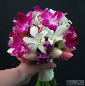 Bridal bouquets of tulips, orchids (white, pink)