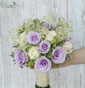 bridal bouquet (rose, astilbe cream, purple, pasztell)