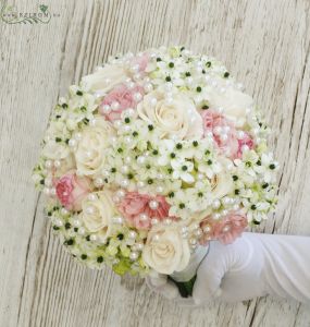 bridal bouquet (rose, ornithogalum, pastel, white, pink)