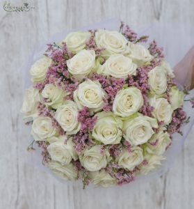 bridal bouquet (roses, limonium, pink, white )