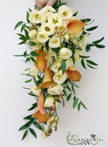 bridal bouquet (calla, lisianthus, spider orchid, cream, orange)