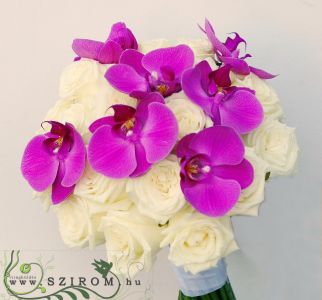 bridal bouquet (rose, phalaenopsis, white, pink)