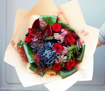 Red rose bouquet with red anthuriums