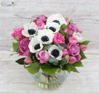 glass ball with 33 early spring flowers