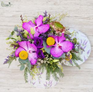 Flower box with Vanda orchid and small flowers (13 stems)