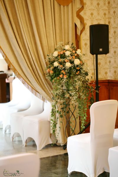 állódísz Gerbeaud ( rózsa, bokros rózsa, rezgő, borostyán, fehér, barack), esküvő