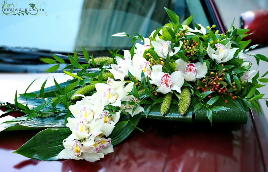 Sarok autódísz orchideával (fehér)