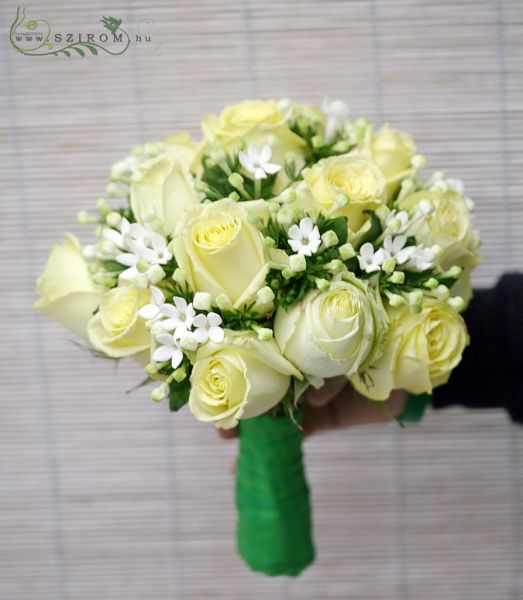 Menyasszonyi csokor vanília rózsával, bouvardiával (fehér)