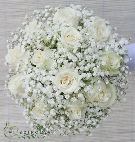 Menyasszonyi csokor rózsából, rezgővel (fehér)