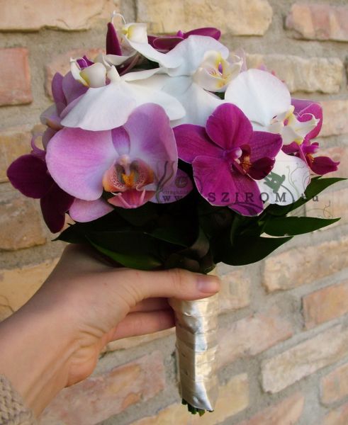 Menyasszonyi csokor orchideával (fehér, rózsaszín)