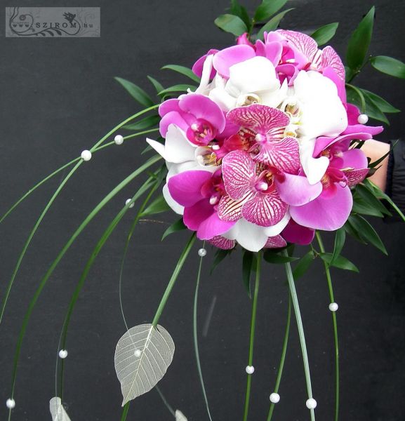 Menyasszonyi csokor orchideával (fehér, rózsaszín)