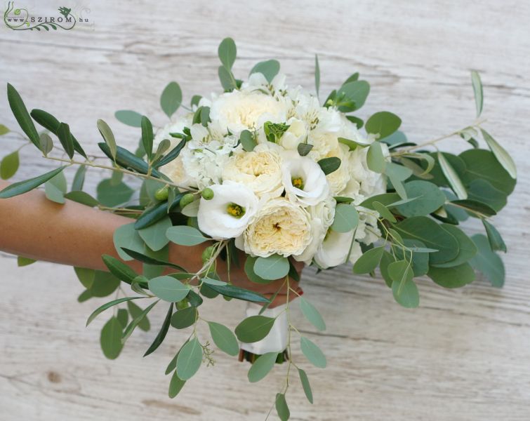 Menyasszonyi csokor (rózsa, david austin rózsa, liziantusz, fehér)
