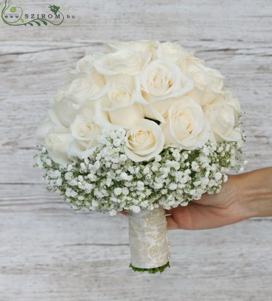 Menyasszonyi csokor ( rózsa, rezgő, krém, fehér )
