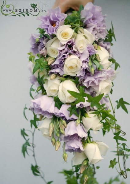 Menyasszonyi csokor ( liziantusz, rózsa, fehér, lila)