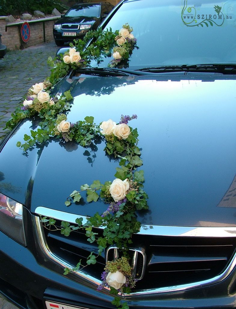 Autódísz girland (rózsa, krém, lila)