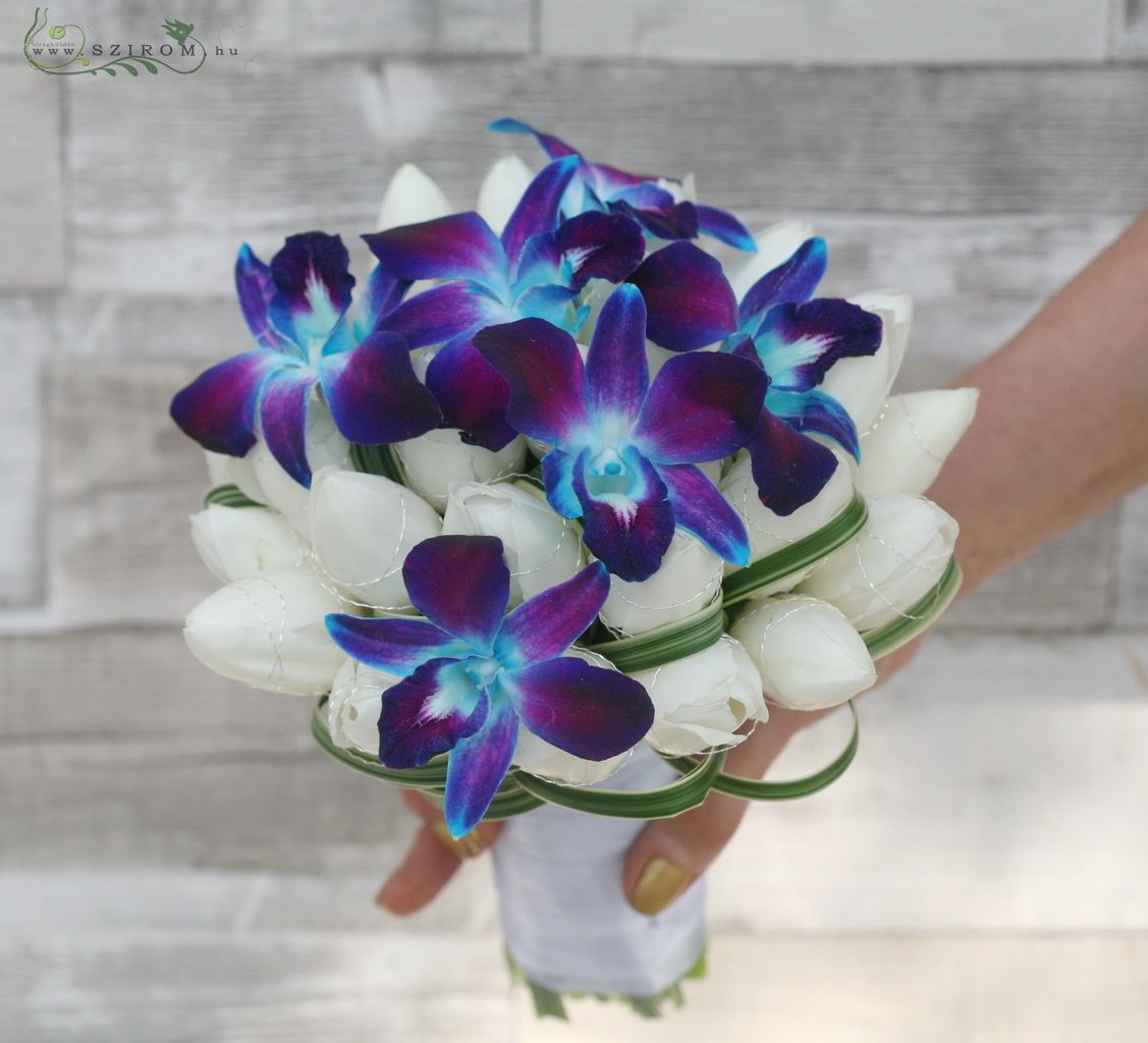 blue tulips wedding bouquet