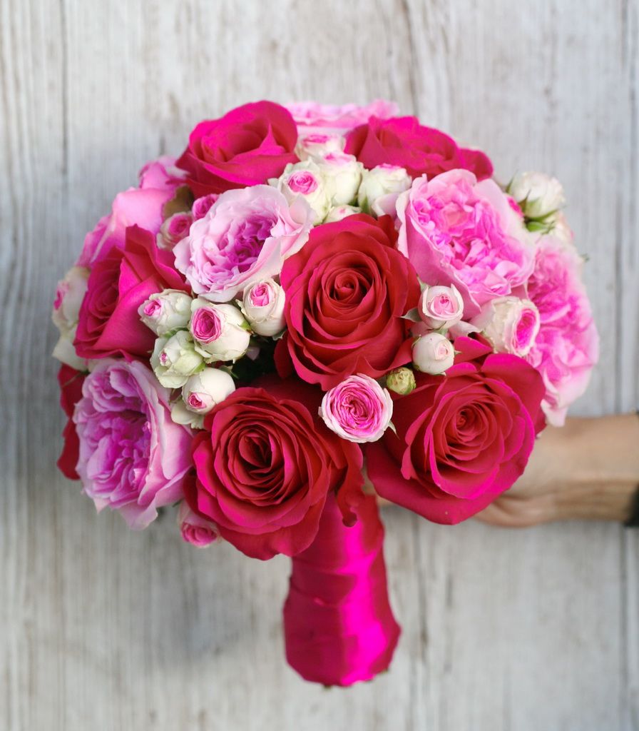 Menyasszonyi csokor (rózsa, david austin rózsa, bokros rózsa, rózsaszín)