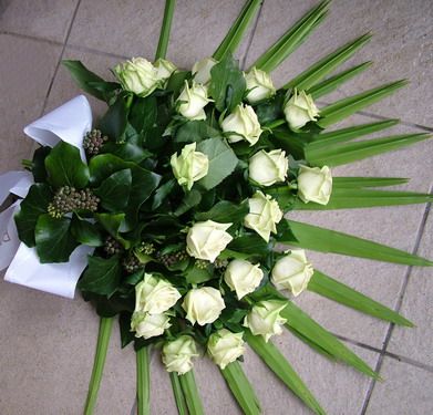 funeral bouquet of green roses