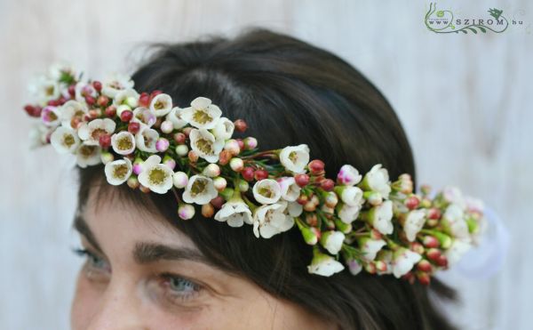 hair flowers, wax (white, pink)