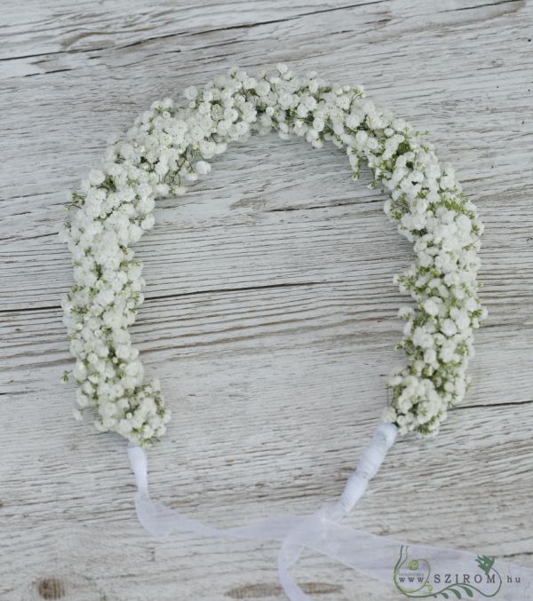 hair wreath made of baby's breath  (white)