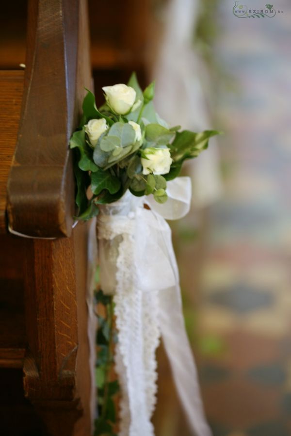 pew decoration (rose, white), wedding