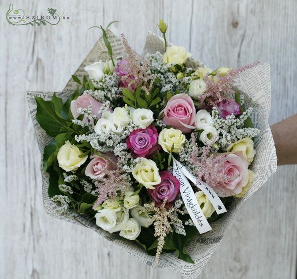 Big pastel bouquet with meadow style flowers (23 stems)