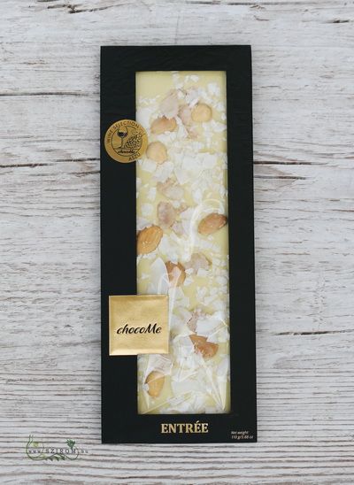 chocoMe handgemachte weiße Schokolade mit Mandeln, kandierten Jasminblättern, Kokosnusschips (110g)