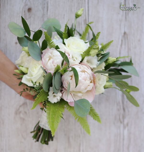 bridal bouquet (peony, rose, pastell, white, pink)