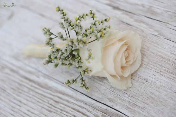 boutonniere (rose, limonium, creme, pastel)