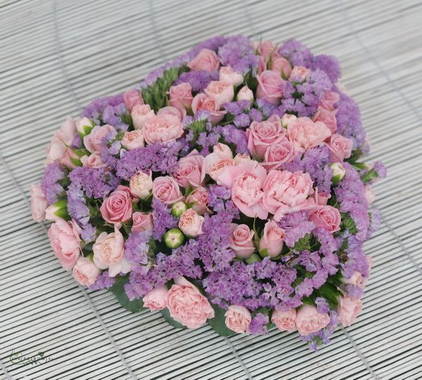 small heart shaped decoration made of pink and purple flowers (20cm)