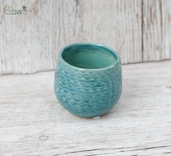 blue pot with a small waves (6,5cm)