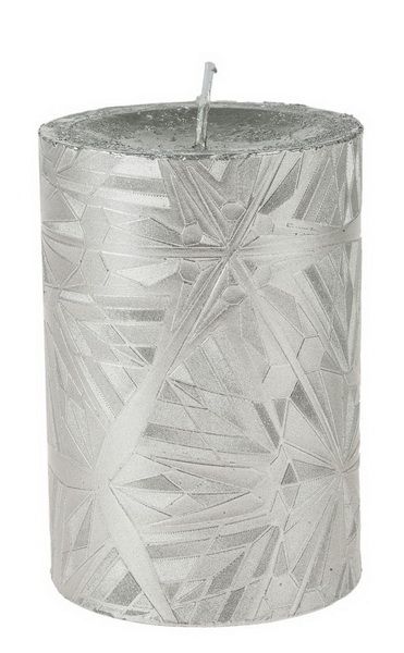 Silberne Kerze, Eissternmuster, 10 cm