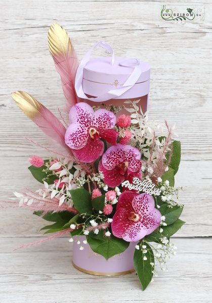 Mother's day cylinder box with orchids