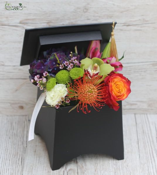 Graduation cap box with colorful flowers