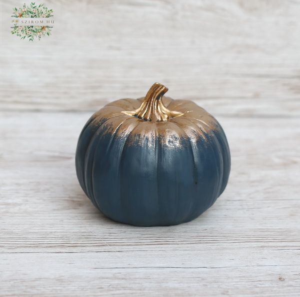 Ceramic pumpkin in dark turquoise-gold color, 13cm