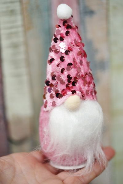Weihnachtsmann Zwerg mit rosa Hut 15 cm