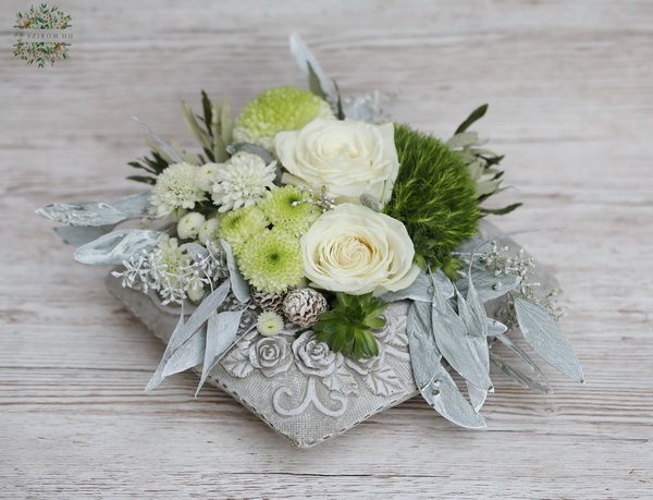 Ceramic pillow with white - green flowers