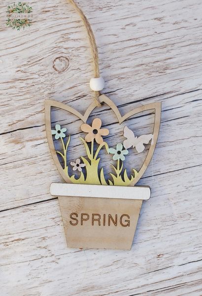 spring wooden decoration with flowers (10cm)